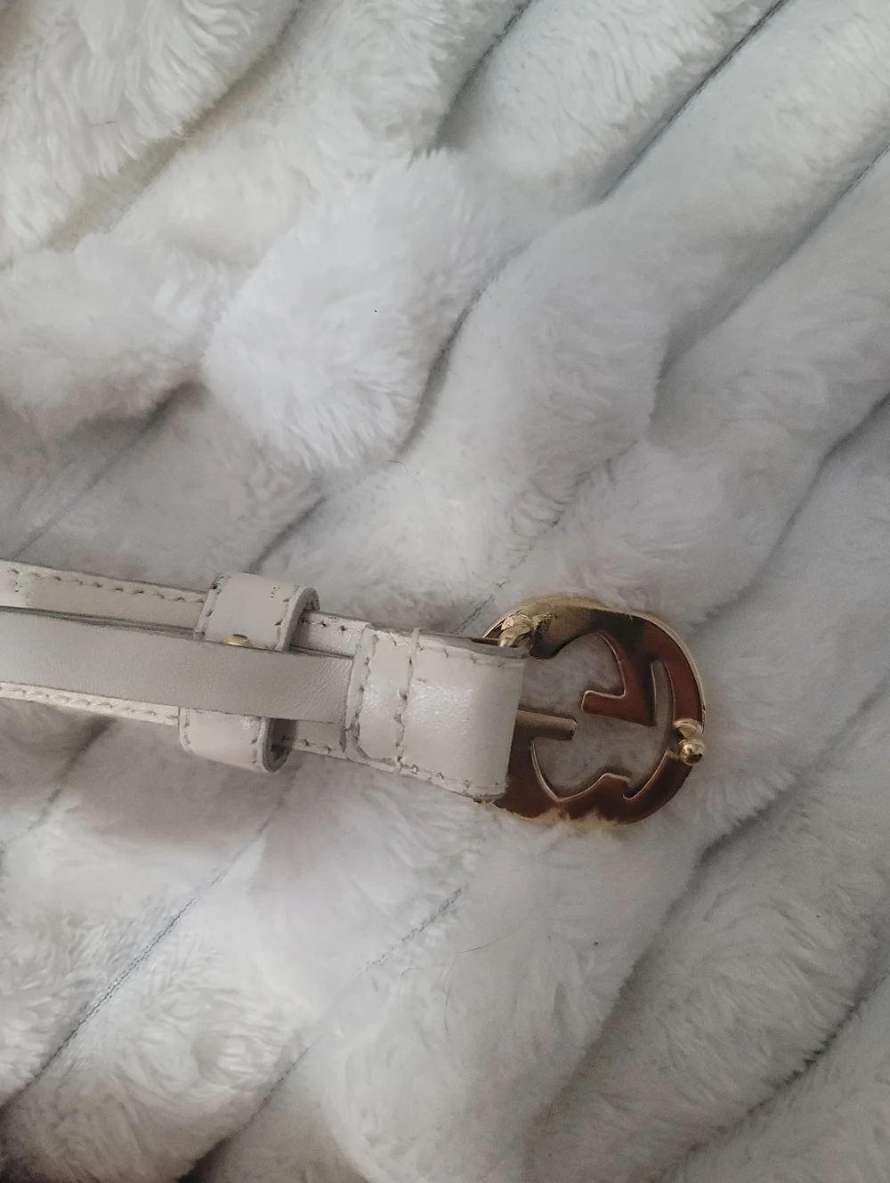 Gucci White/Black Leather Vintage Interlocking G Buckle Belt Size 70 - Picture 3 of 8